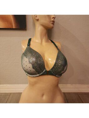 Cacique Bra 42C Boost Plunge Green Underwire Padded Front Closure
